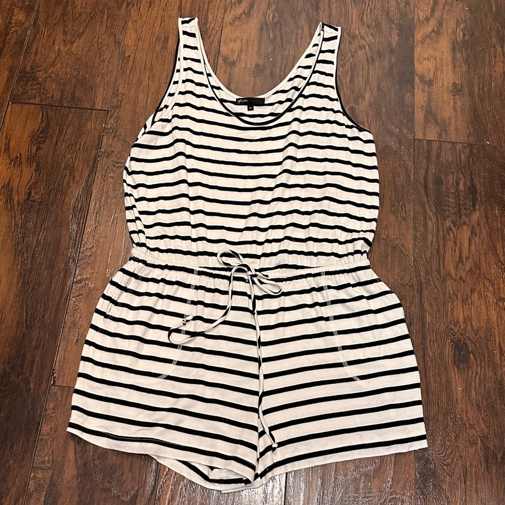 Women Gibson Black and White Stripe Romper